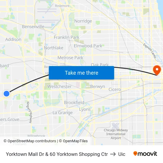 Yorktown Mall Dr & 60 Yorktown Shopping Ctr to Uic map