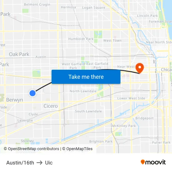 Austin/16th to Uic map