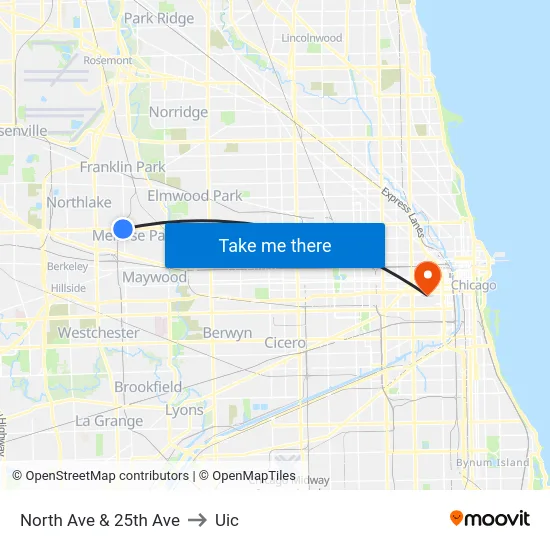 North Ave & 25th Ave to Uic map