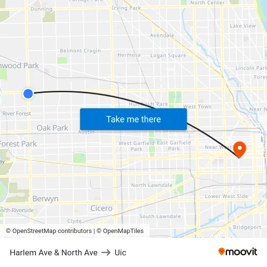 Harlem Ave & North Ave to Uic map