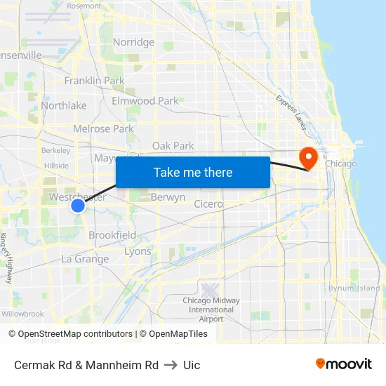 Cermak Rd & Mannheim Rd to Uic map