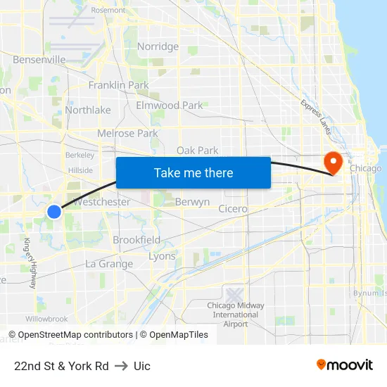 22nd St & York Rd to Uic map