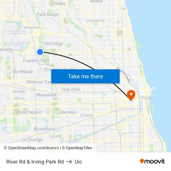 River Rd & Irving Park Rd to Uic map