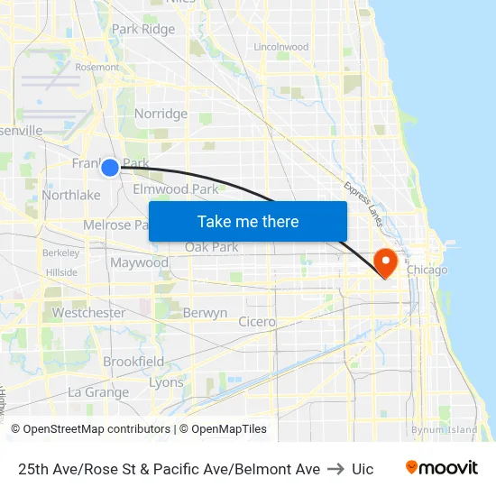25th Ave/Rose St & Pacific Ave/Belmont Ave to Uic map
