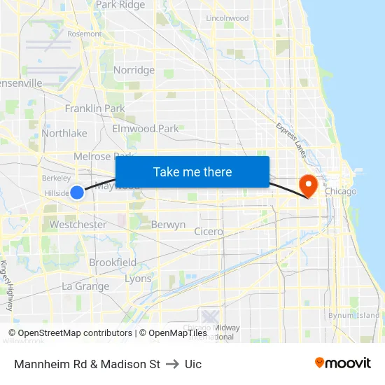 Mannheim Rd & Madison St to Uic map