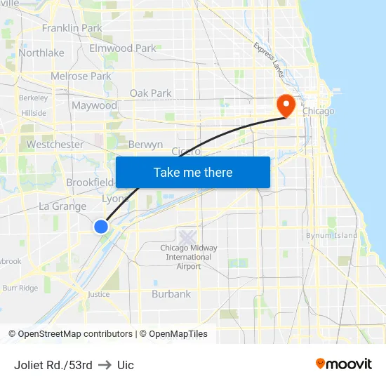 Joliet Rd./53rd to Uic map