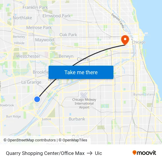 Quarry Shopping Center/Office Max to Uic map