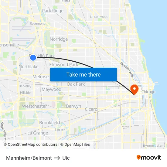 Mannheim/Belmont to Uic map