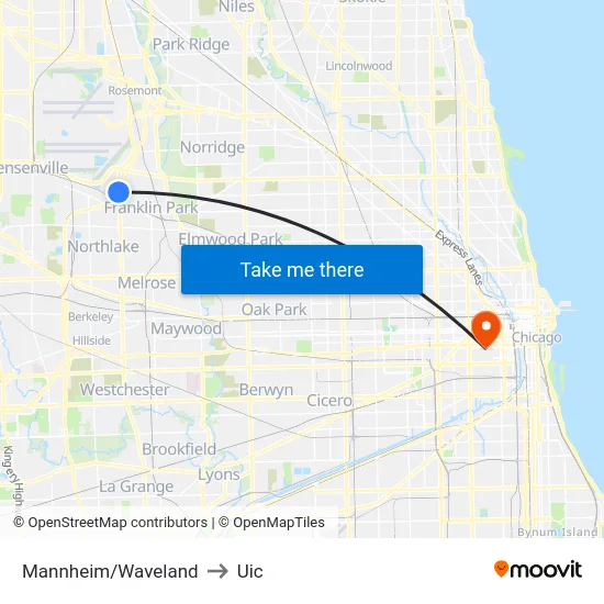 Mannheim/Waveland to Uic map