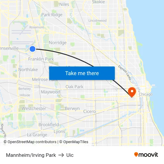 Mannheim/Irving Park to Uic map