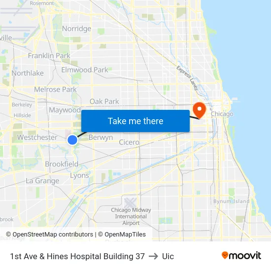1st Ave & Hines Hospital Building 37 to Uic map