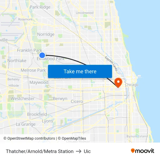 Thatcher/Arnold/Metra Station to Uic map