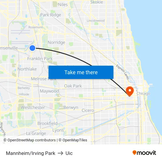 Mannheim/Irving Park to Uic map