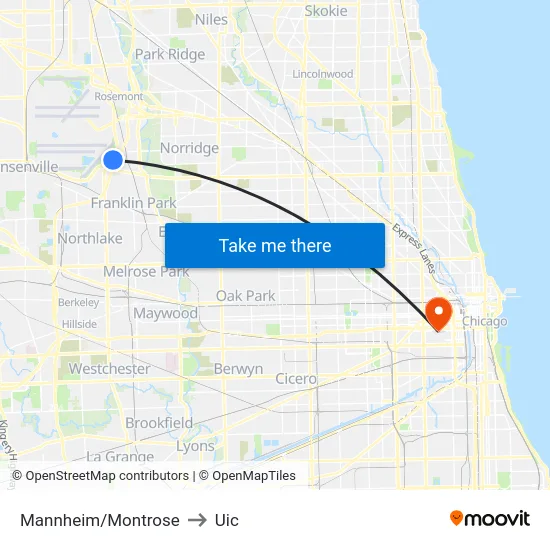 Mannheim/Montrose to Uic map