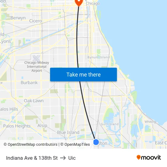 Indiana Ave & 138th St to Uic map