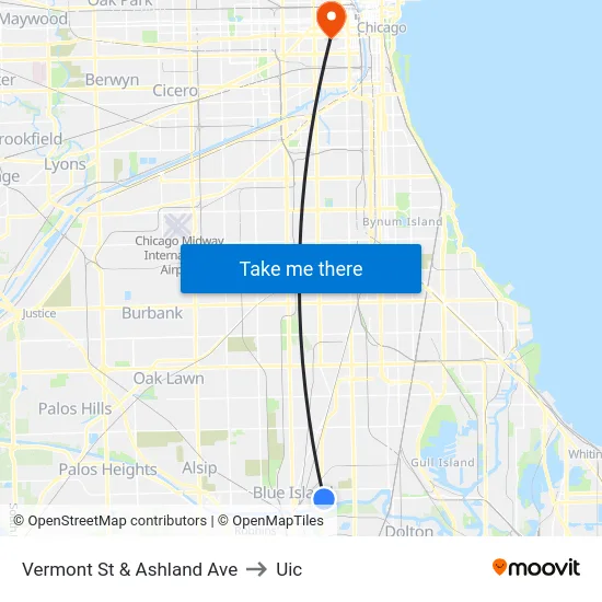 Vermont St & Ashland Ave to Uic map