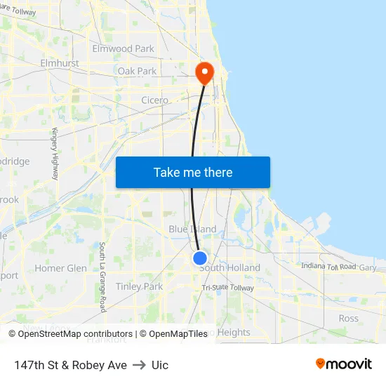 147th St & Robey Ave to Uic map