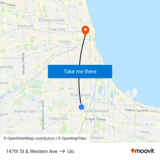147th St & Western Ave to Uic map