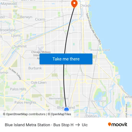 Blue Island Metra Station - Bus Stop H to Uic map