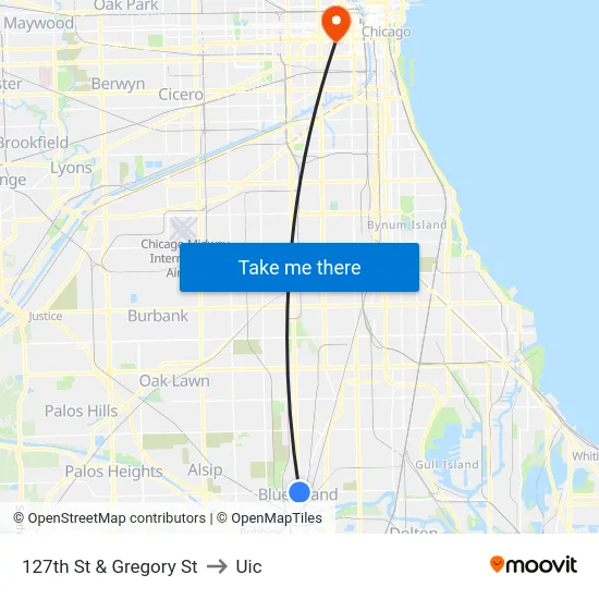 127th St & Gregory St to Uic map