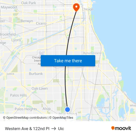 Western Ave & 122nd Pl to Uic map