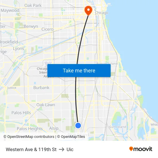 Western Ave & 119th St to Uic map