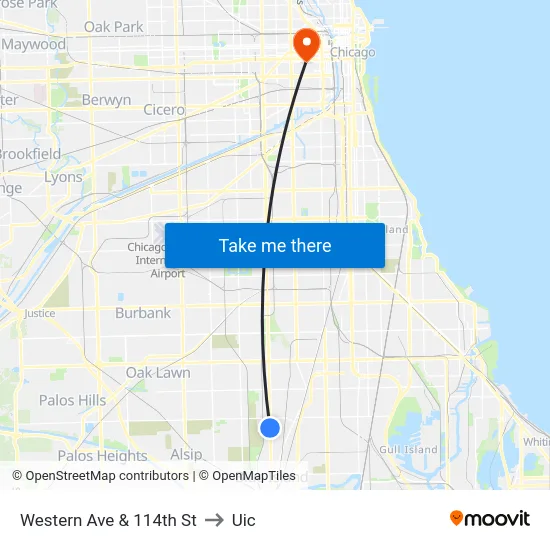 Western Ave & 114th St to Uic map