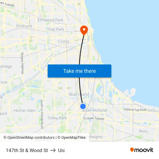 147th St & Wood St to Uic map