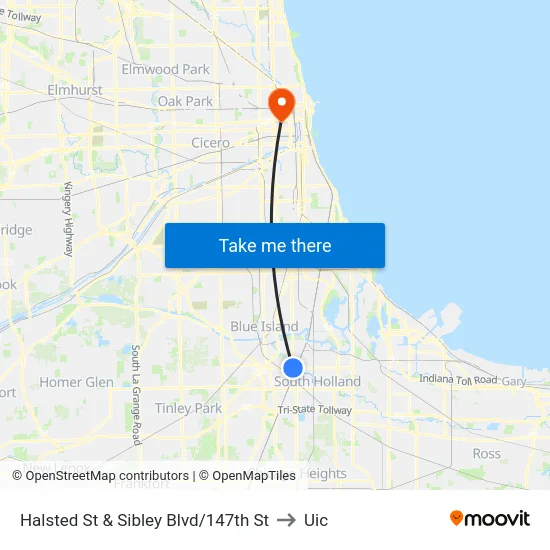 Halsted St & Sibley Blvd/147th St to Uic map