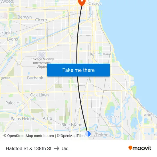 Halsted St & 138th St to Uic map