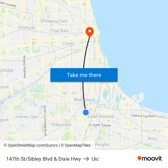 147th St/Sibley Blvd & Dixie Hwy to Uic map