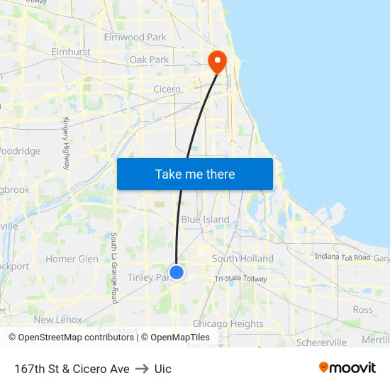 167th St & Cicero Ave to Uic map