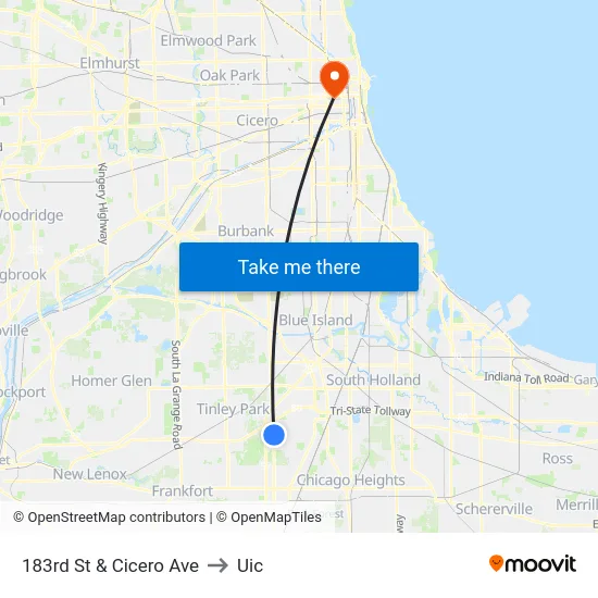 183rd St & Cicero Ave to Uic map