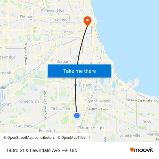 183rd St & Lawndale Ave to Uic map