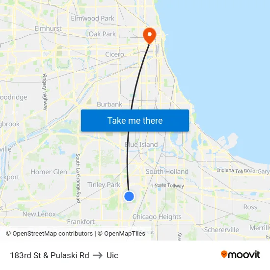 183rd St & Pulaski Rd to Uic map