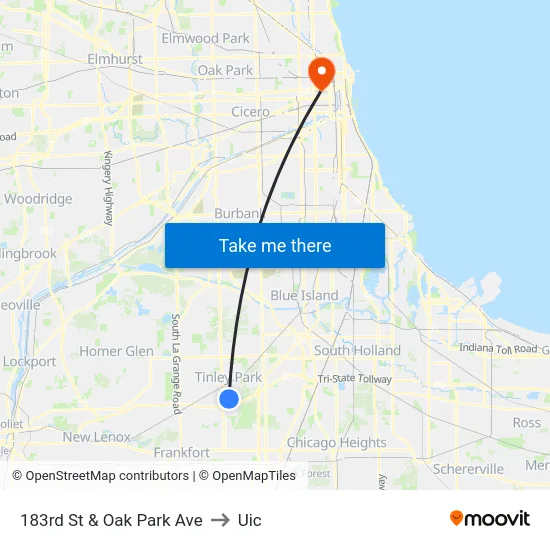 183rd St & Oak Park Ave to Uic map