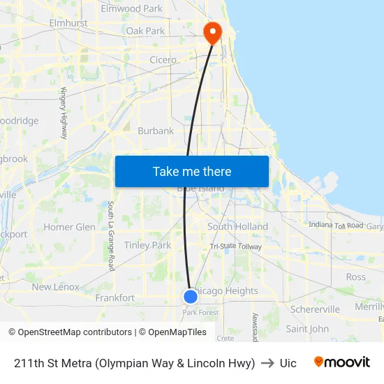 211th St Metra (Olympian Way & Lincoln Hwy) to Uic map