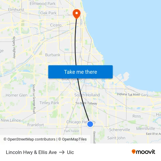 Lincoln Hwy & Ellis Ave to Uic map