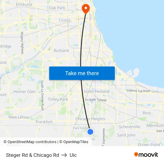 Steger Rd & Chicago Rd to Uic map