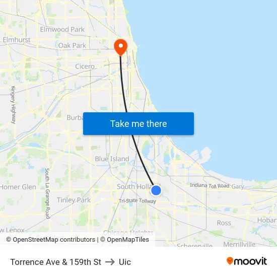 Torrence Ave & 159th St to Uic map