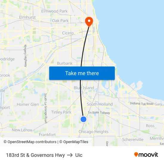 183rd St & Governors Hwy to Uic map
