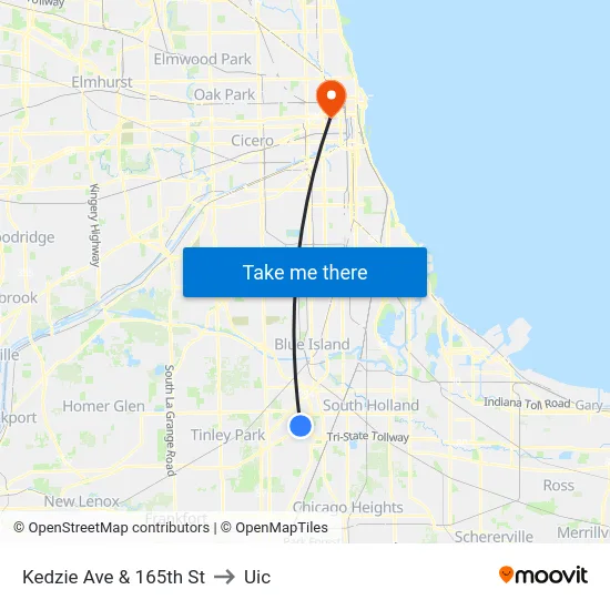 Kedzie Ave & 165th St to Uic map