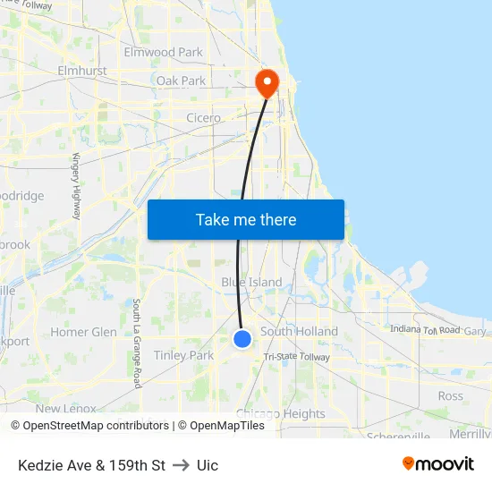 Kedzie Ave & 159th St to Uic map