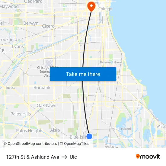 127th St & Ashland Ave to Uic map