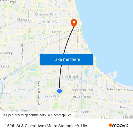159th St & Cicero Ave (Metra Station) to Uic map
