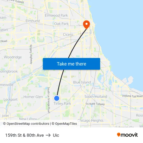 159th St & 80th Ave to Uic map