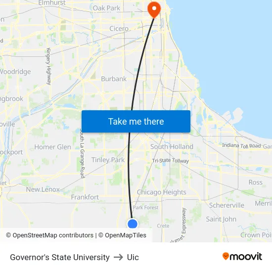 Governor's State University to Uic map