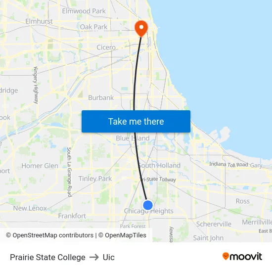 Prairie State College to Uic map