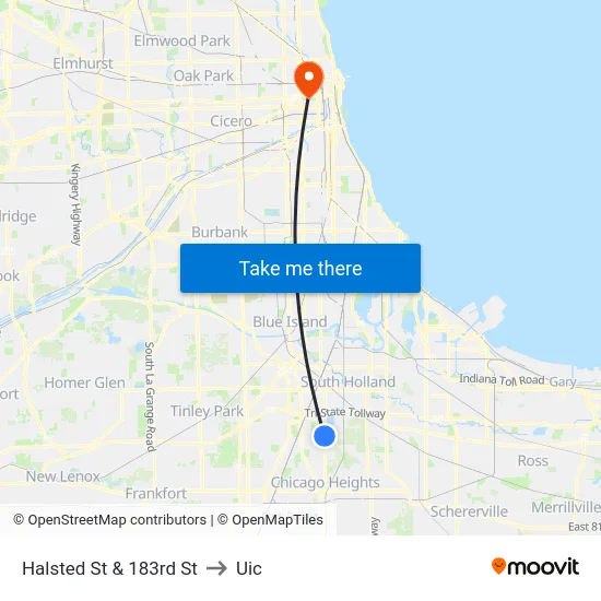 Halsted St & 183rd St to Uic map