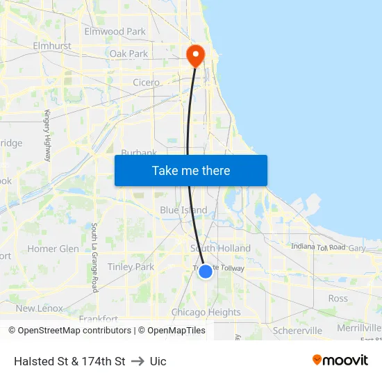 Halsted St & 174th St to Uic map